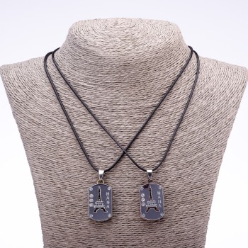 Duetowy wisiorek przyjaźni „Wieża Eiffla” na sznurek, długość 45 cm, średnica 20×30 mm, kolor metalu „srebro”