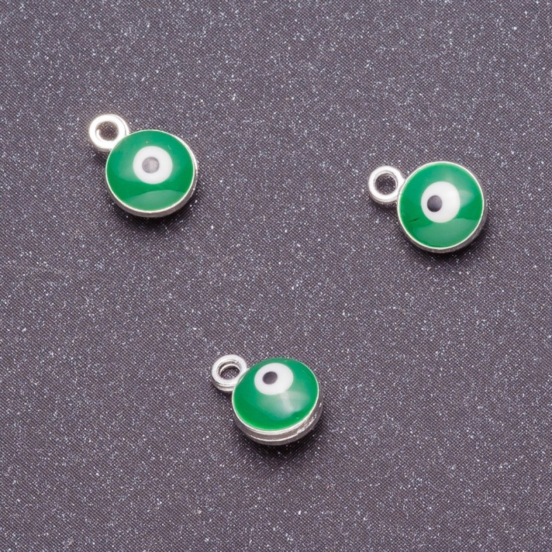 Zawieszka 'oka', średnica 7 mm, długość 9 mm, zielona emalia, metal szary, fas. 12 szt.
