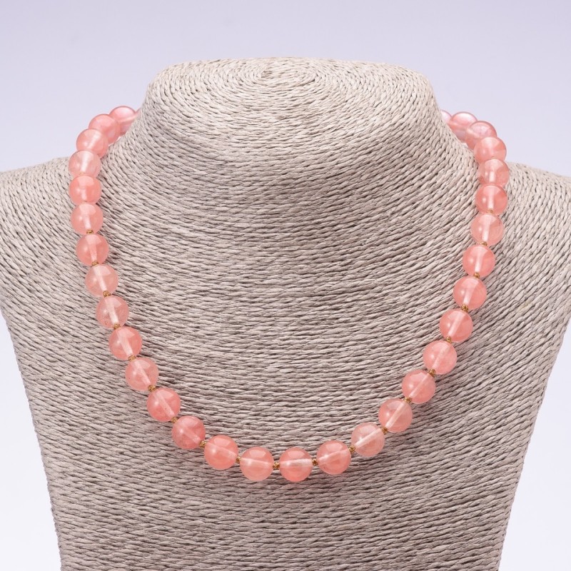 Naszyjnik z naturalnego chalcedonu, gładka kula o średnicy 10 mm, długość 45 cm