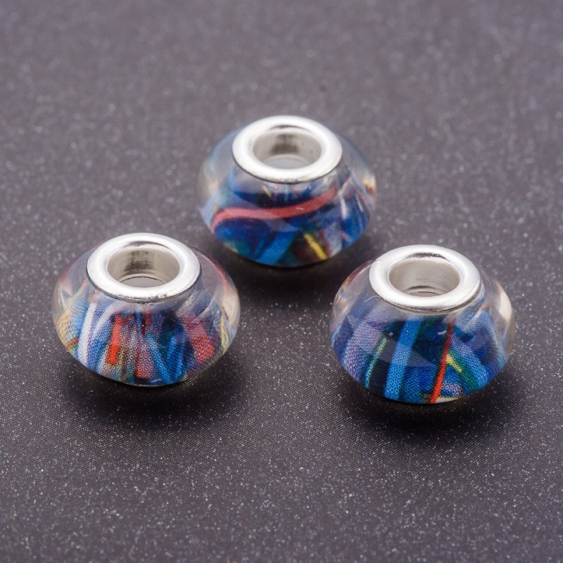 Koralik Pandora błękitny z plastiku, średnica 13 mm, średnica otworu 5 mm, opakowanie 11 szt.
