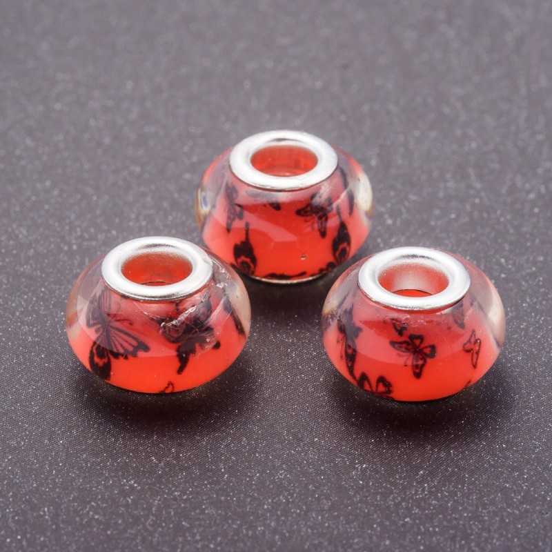 Koralik Pandora pomarańczowy „Motyle” z tworzywa sztucznego, średnica 13 mm, średnica otworu 5 mm, opakowanie 11 szt.