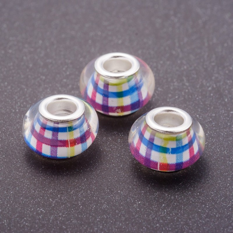 Koralik Pandora różowo-niebieski w kształcie komórki, plastikowy, średnica 13 mm, otwór 5 mm, opakowanie 11 szt.