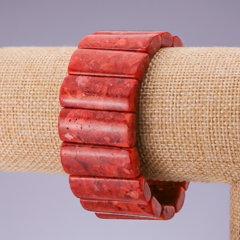 Bransoletka z koralu gąbkowego na elastycznej gumce, ogniwo 30×12 mm, długość 18,5 cm