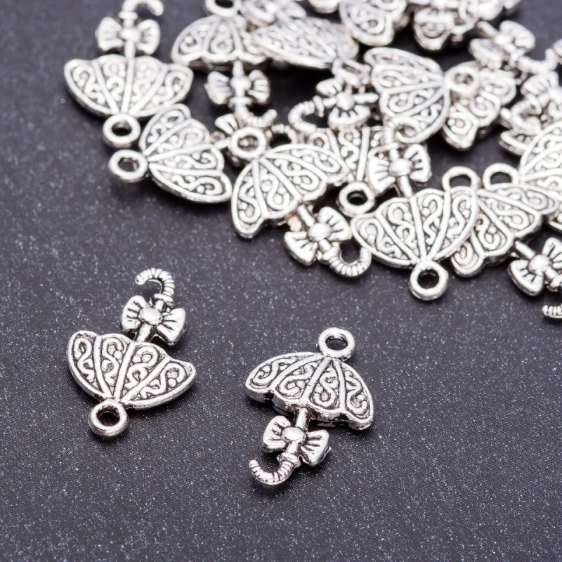 Zawieszka jubilerska Parasolka, średnica 13 mm, długość 20 mm, otwór 3 mm, opakowanie 20 g ± 17 szt.