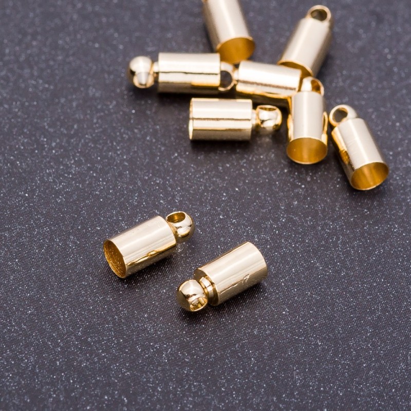 Końcówka jubilerska 'złoto', średnica 4 mm, długość 9 mm, otwór 5 mm, 2 szt.