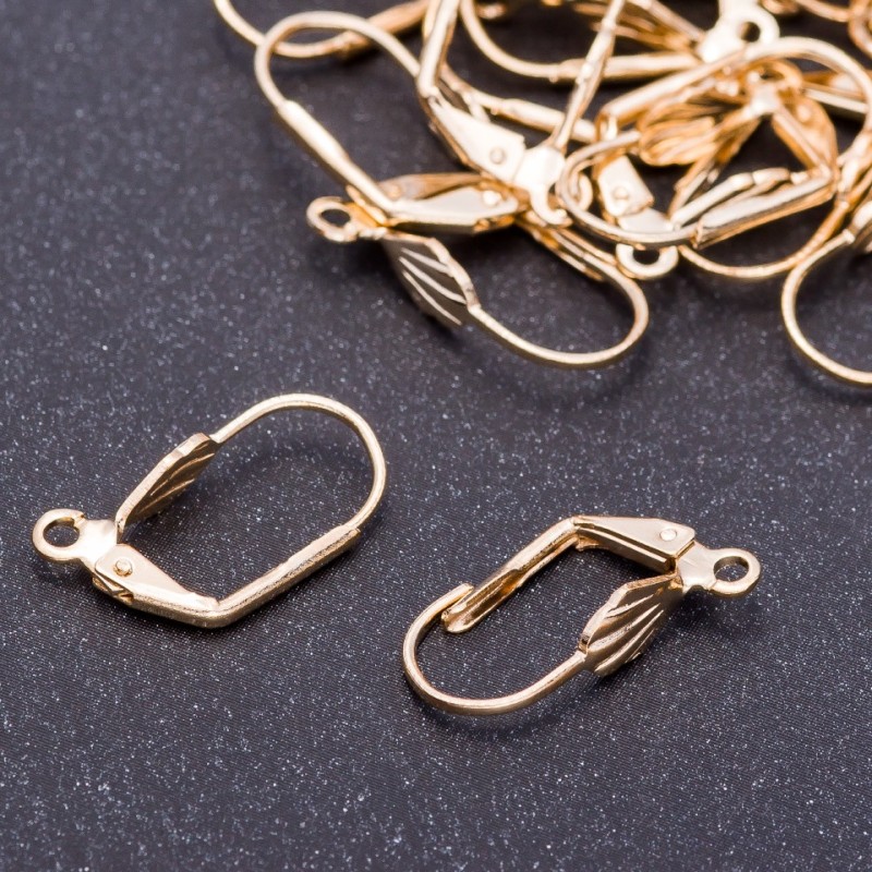 Sztyfty do kolczyków z francuskim zapięciem, metal żółty, 250 par ± 250 g, ± 18×8 mm