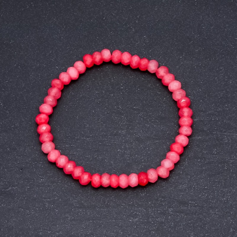 Bransoletka z ciemnoróżowego turmalinu (syntetyczny), na elastycznej gumce, o średnicy 6×4 mm
