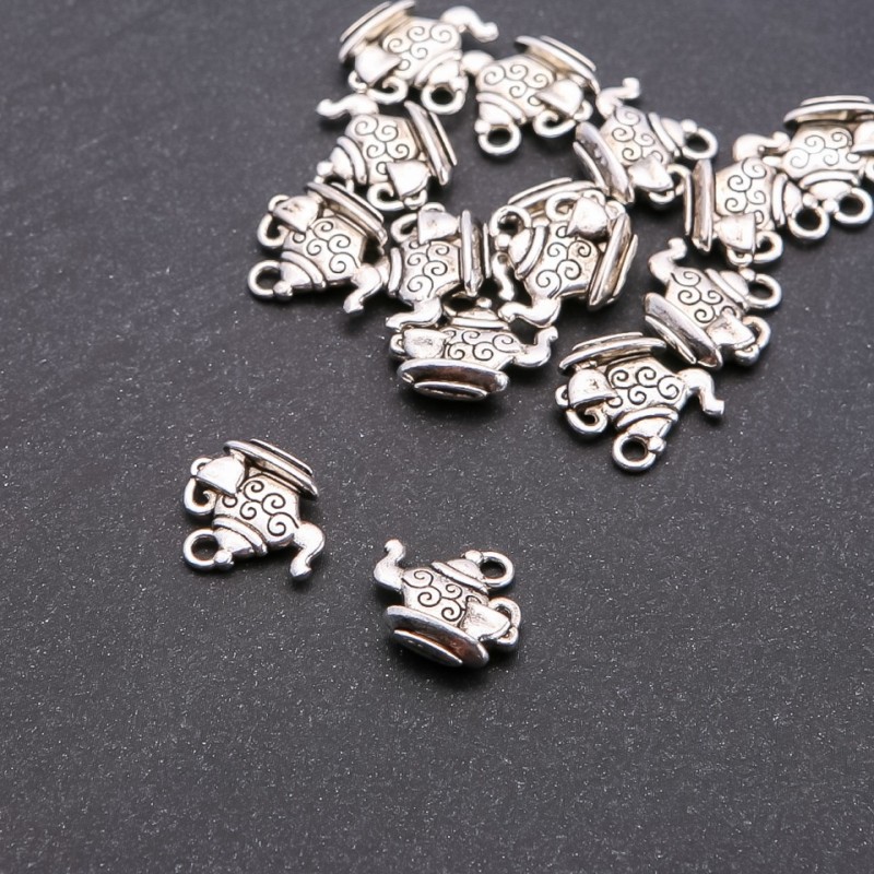 Zawieszka do biżuterii Czajniczek z filiżanką, średnica 2 mm, długość 14×14 mm, fason 20 g, ±15 szt.
