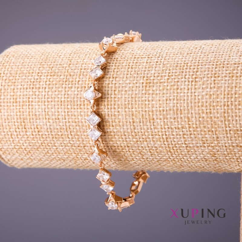 Bransoletka Xuping z białymi kamieniami, długość 18–20 cm, grubość 7 mm, kolor złoty