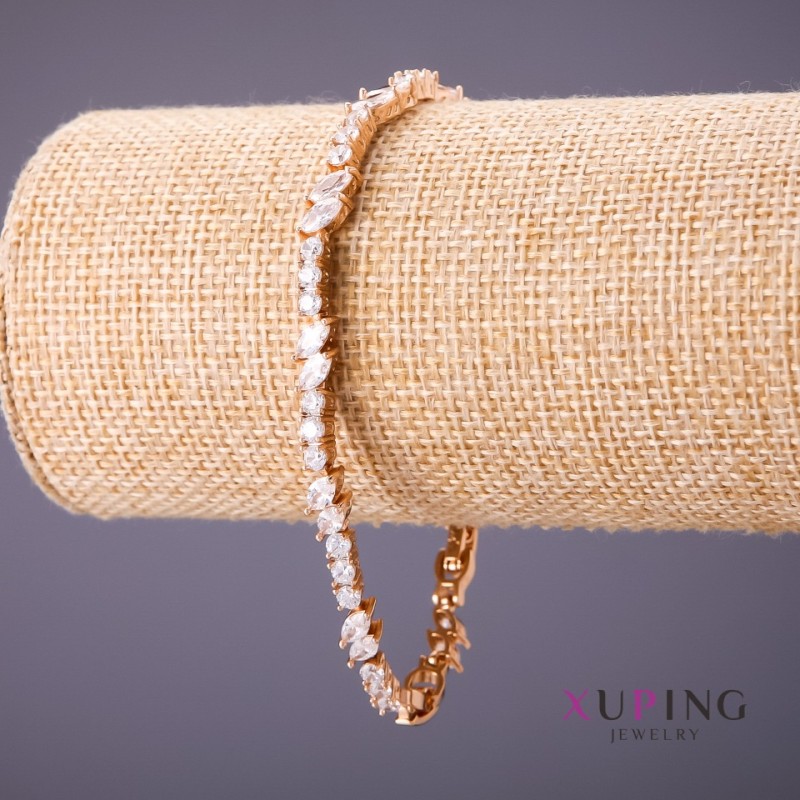 Bransoletka Xuping z białymi kamieniami, długość 18–20 cm, grubość 5 mm, kolor złoty