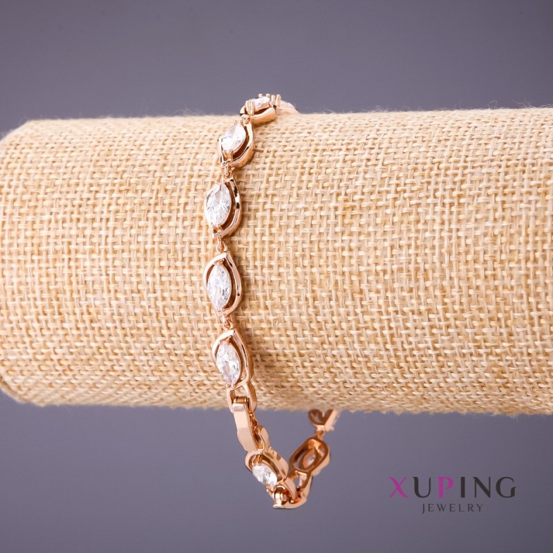 Bransoletka Xuping z białymi kamieniami, długość 17–19 cm, grubość 7 mm, kolor złoty