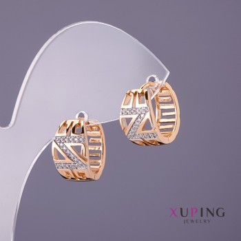 Kolczyki Xuping z białymi kryształami, średnica 8 mm, długość 14 mm, kolor złoty