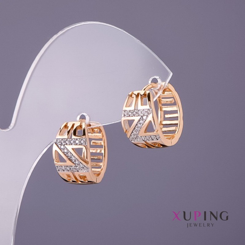 Kolczyki Xuping z białymi kryształami, średnica 8 mm, długość 14 mm, kolor złoty