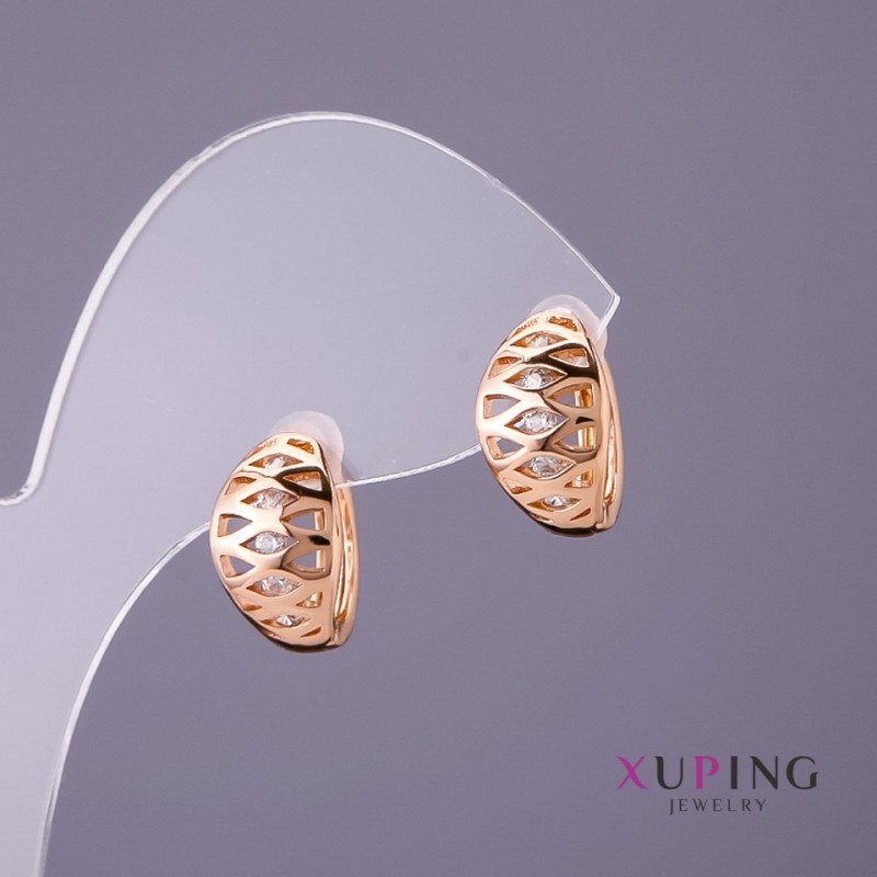 Kolczyki Xuping z białymi kryształami, średnica 8 mm, długość 13 mm, pozłacane 18K
