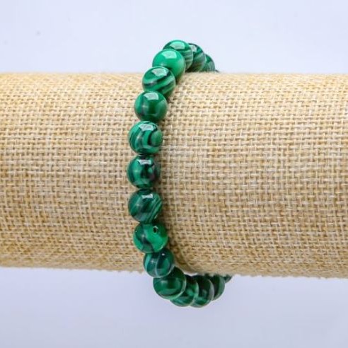 Bransoletka z naturalnego malachitu (prasowany), średnica 8 mm, długość 18 cm na gumce