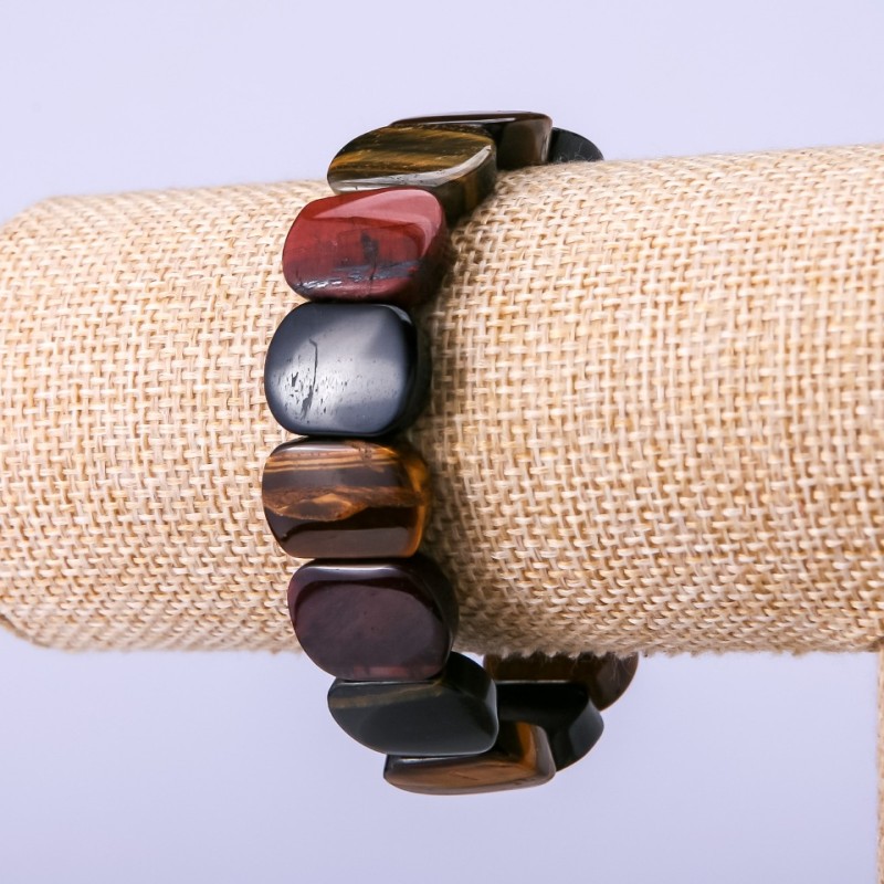 Bransoletka z naturalnych kamieni: Bycze oko, Tygrysie oko i Sokole oko, 18×13 mm, obwód 18 cm, na elastycznej gumce