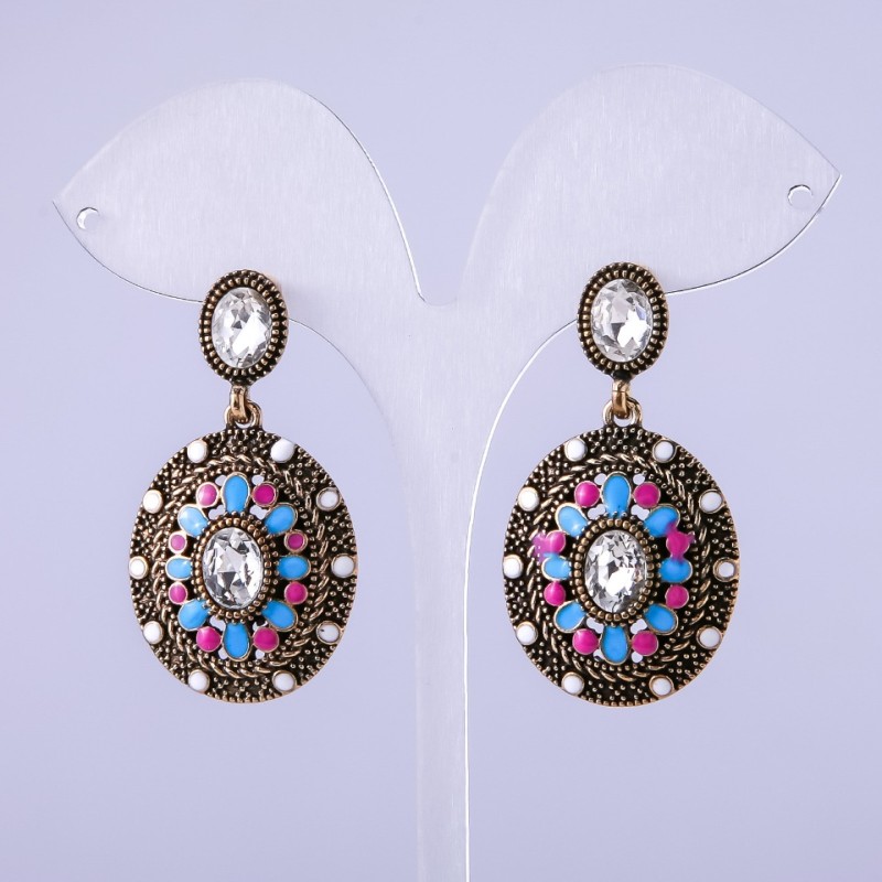 Kolczyki «Mirosława» w błękitnej emalii 42×24 mm