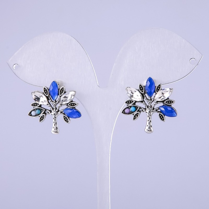 Kolczyki w kształcie drzewa z niebieskimi kryształami 22×22 mm