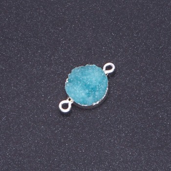 Konektor jasny turkusowy «Druza» z akrylu «srebro», średnica 14 mm, długość 3 mm
