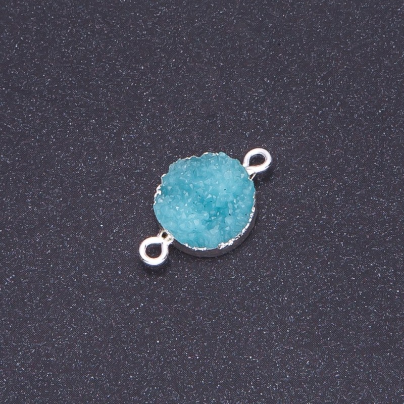 Konektor jasny turkusowy «Druza» z akrylu «srebro», średnica 14 mm, długość 3 mm