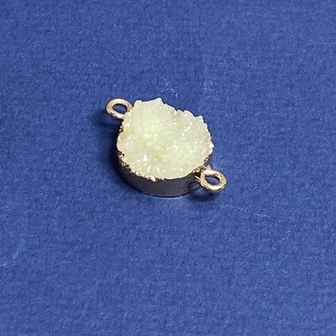 Konektor biały 'Druza' akryl 'złoto', średnica 14 mm, grubość 3 mm