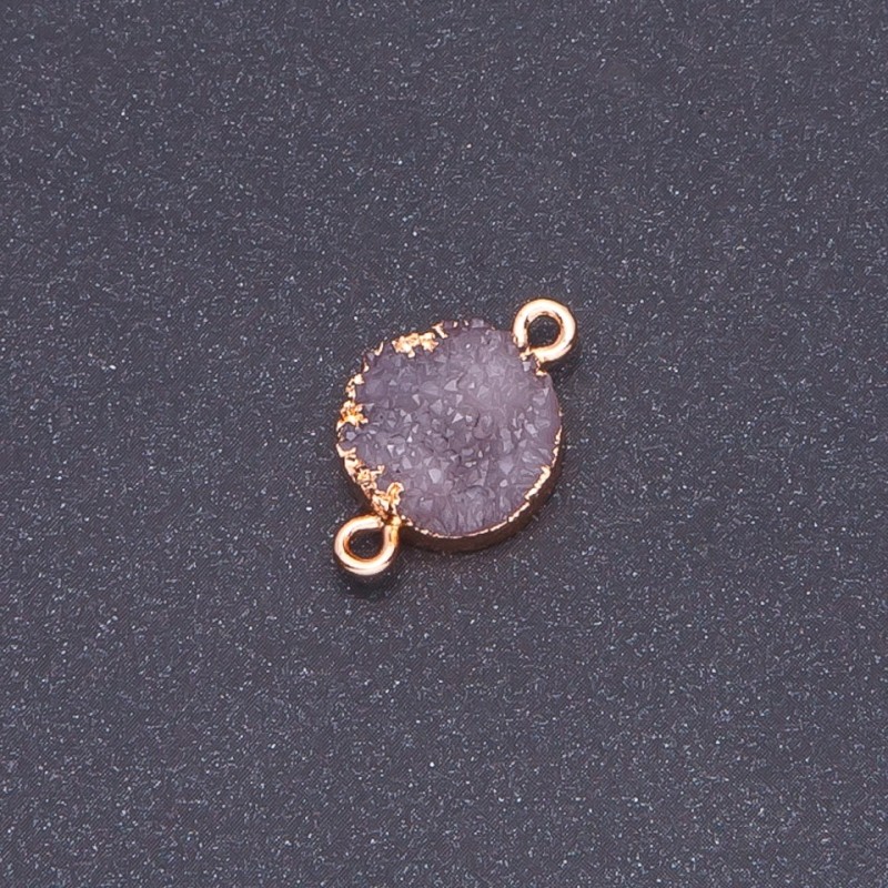 Konektor fioletowy 'Druza' akryl 'złoto', średnica 14 mm, grubość 3 mm