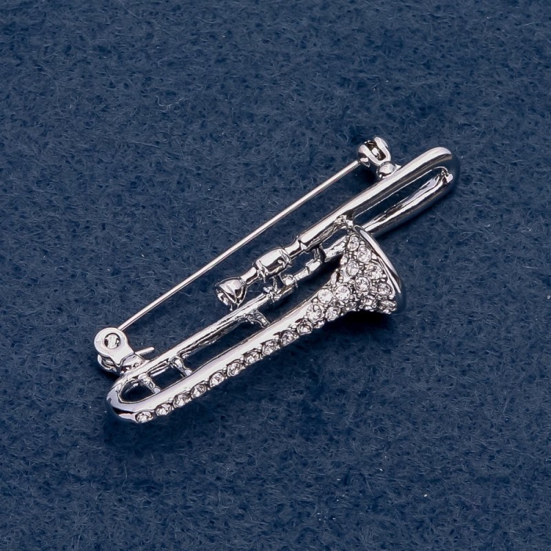 Broszka muzyczna „Trąbka” 47×14 mm, kolor metalu: srebrny