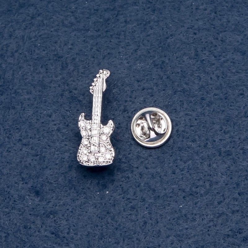 Broszka muzyczna 'Gitara mini' na śrubokręt 10×28 mm, kolor metalu srebrny