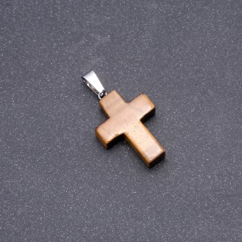 Wisiorek w kształcie krzyża z kamieniem tygrysiego oka 25×18 mm