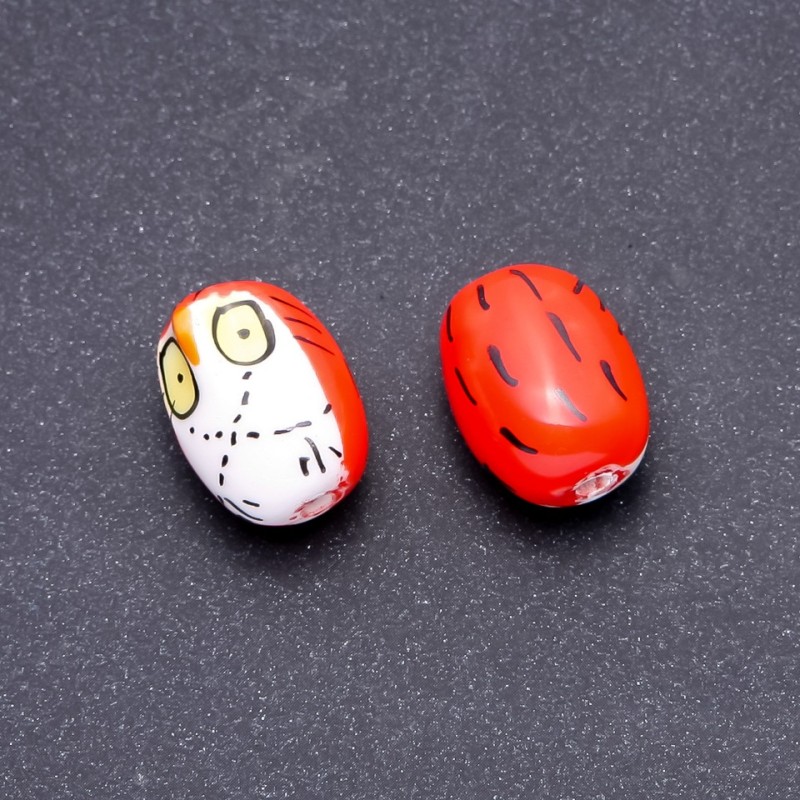 Koralik ceramiczny «Sowa» pomarańczowy, zestaw 2 szt., 22×16 mm
