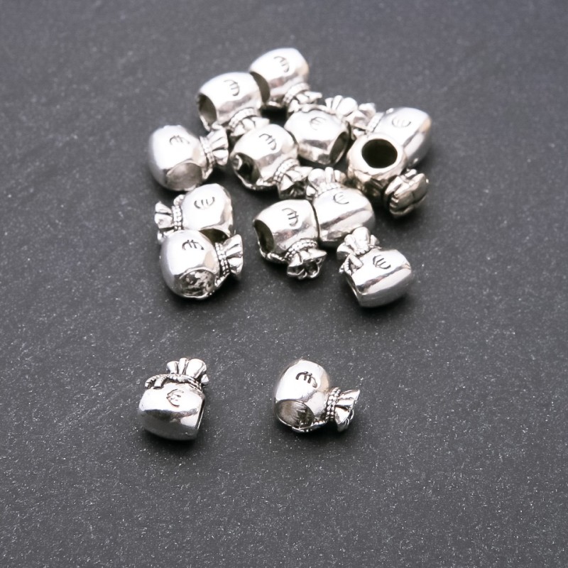 Koralik wstawka „Mały woreczek” w stylu Pandora Euro, rozmiar 10×8 mm, wewnętrzny otwór 4,8 mm, opakowanie 20 g ± 9 szt.