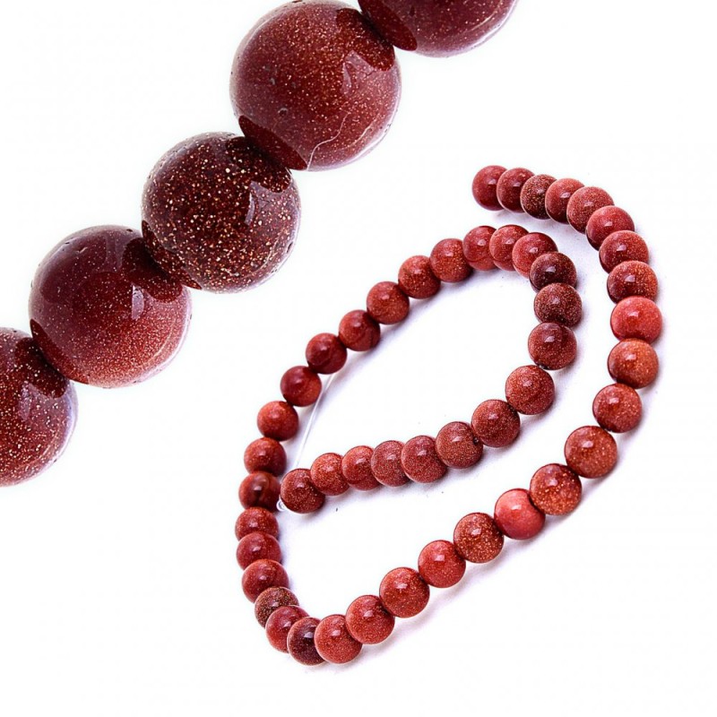 Koraliki z naturalnego kamienia na nitce – awenturyn Złoty piasek, gładka kulka 8 mm, długość 37,5 cm