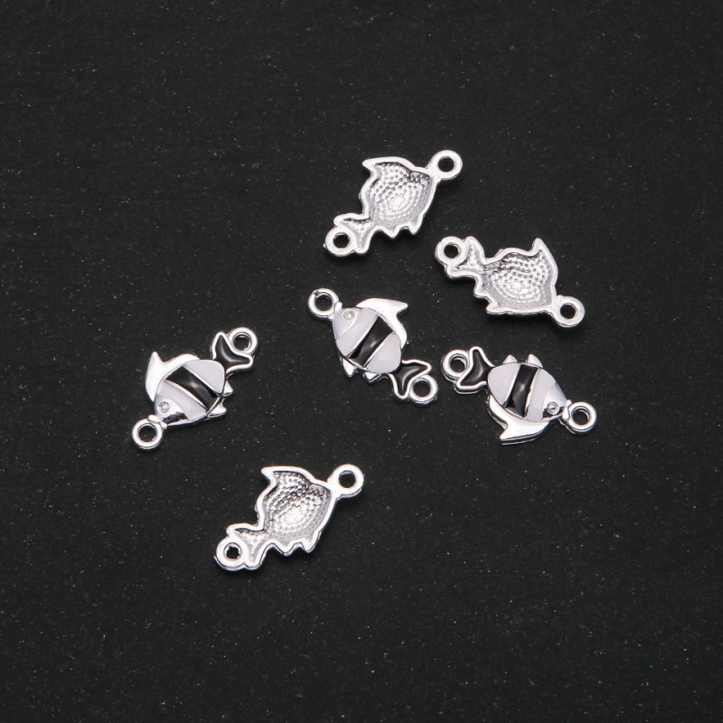 Konektor rybka czarna emalia 22×13 mm, zestaw 6 szt., metal szary