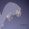 Kolczyki Xuping z greckim wzorem, rhodiowane, 7×14 mm, z białymi cyrkoniami