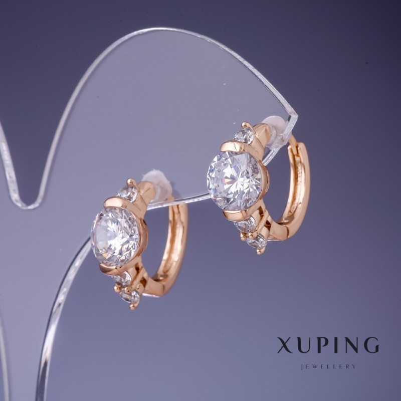 Kolczyki Xuping z białymi kryształami 17×8 mm «pozłacane 18K»