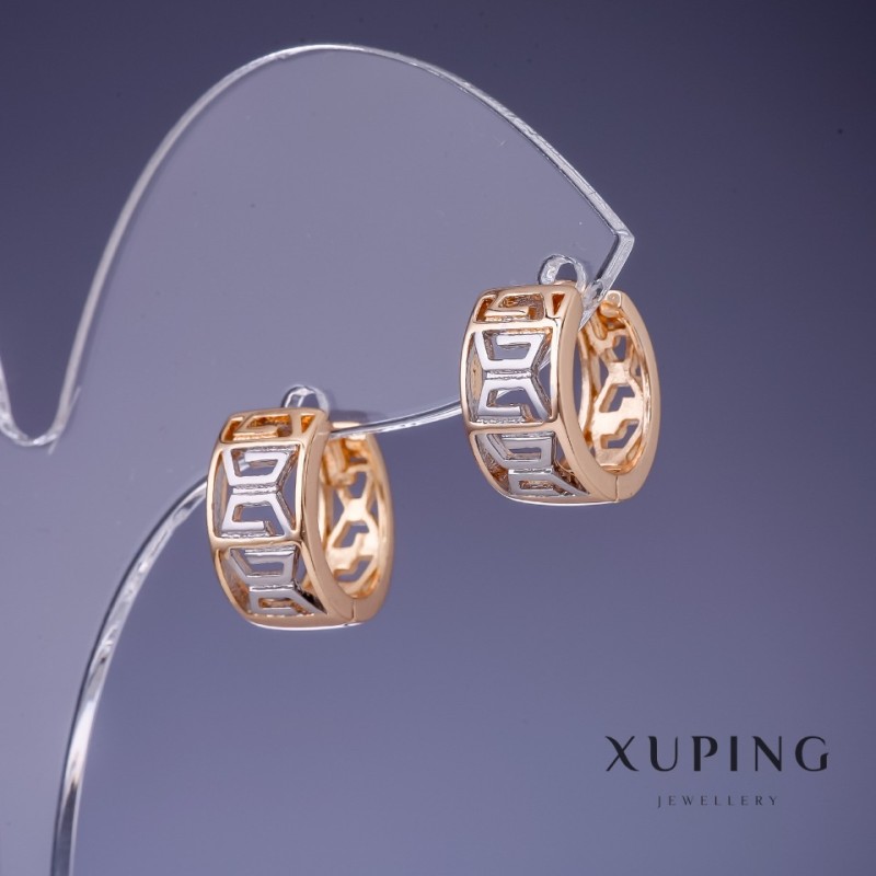 Kolczyki Xuping z greckim wzorem 13×7 mm, pozłocenie 18K i rodowanie
