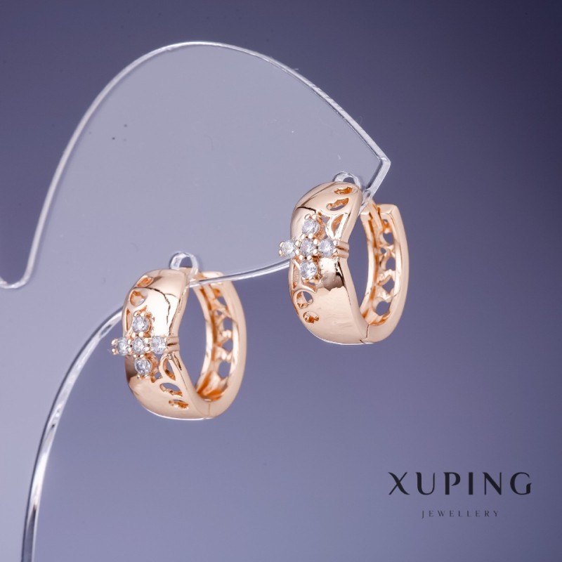 Kolczyki Xuping 6×15 mm, pozłacane 18K, z białymi cyrkoniami