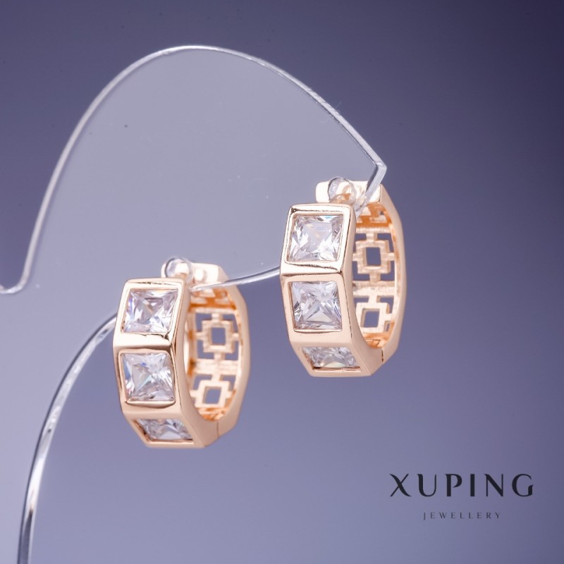 Kolczyki Xuping z białymi kryształami 17×7 mm „pozłacane 18K”