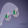 Kolczyki Xuping z zielonymi kryształami 15×7 mm, rhodiowane