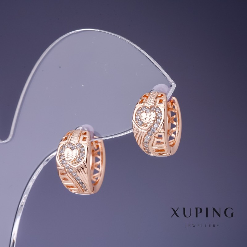Kolczyki Xuping 15×8 mm «pozłacenie 18K» z białymi cyrkoniami