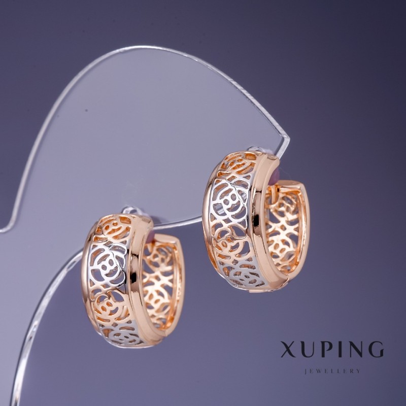Kolczyki Xuping «Róże» 16×8 mm – pozłacane 18K i rodowane