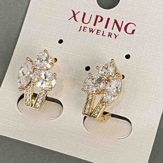 Kolczyki Xuping z białymi cyrkoniami 17×11 mm pozłacane 18K