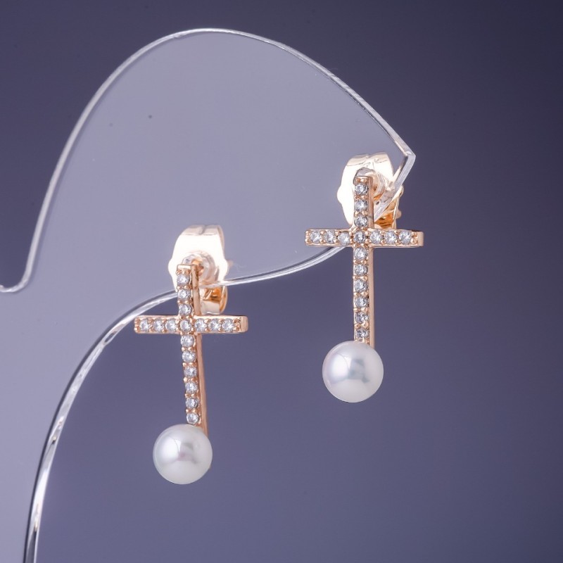 Kolczyki Xuping Krzyżyki z perłami Majorki 20x12 mm pozłacane 18K
