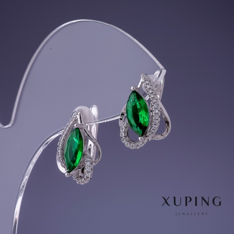 Kolczyki Xuping z zieloną cyrkonią w kolorze szmaragdowym 12×16 mm, rodowane