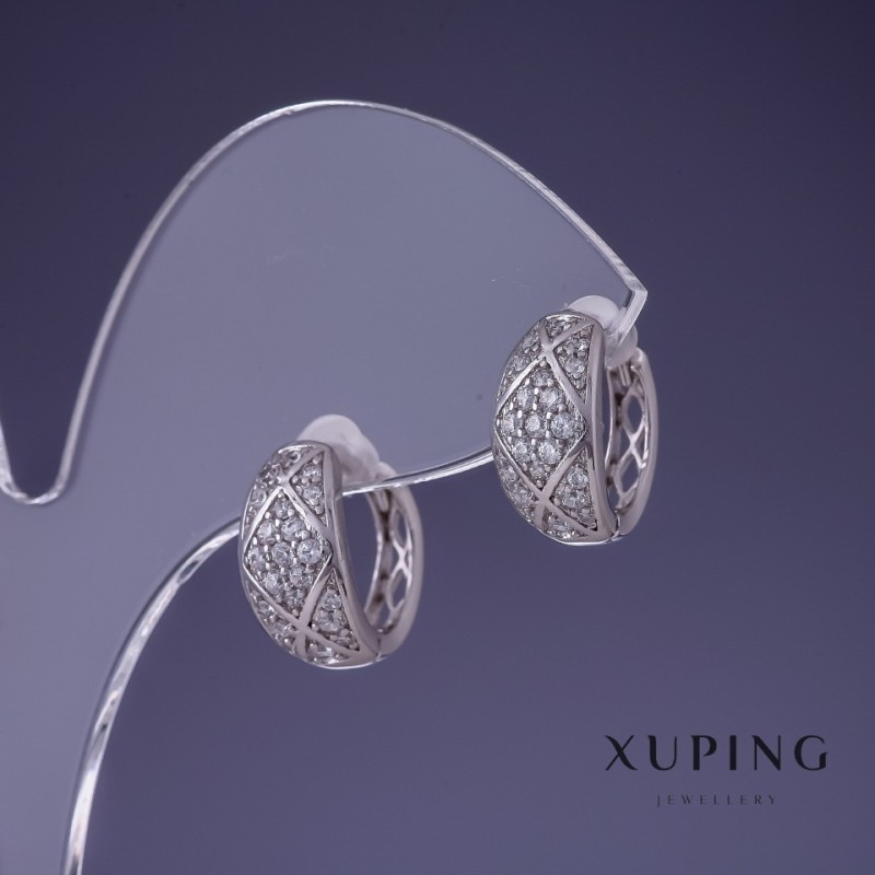 Kolczyki Xuping rhodiowane z białymi kryształami, 7×13 mm