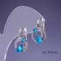 Kolczyki Xuping z niebieskim topazem 20×12 mm rodowane
