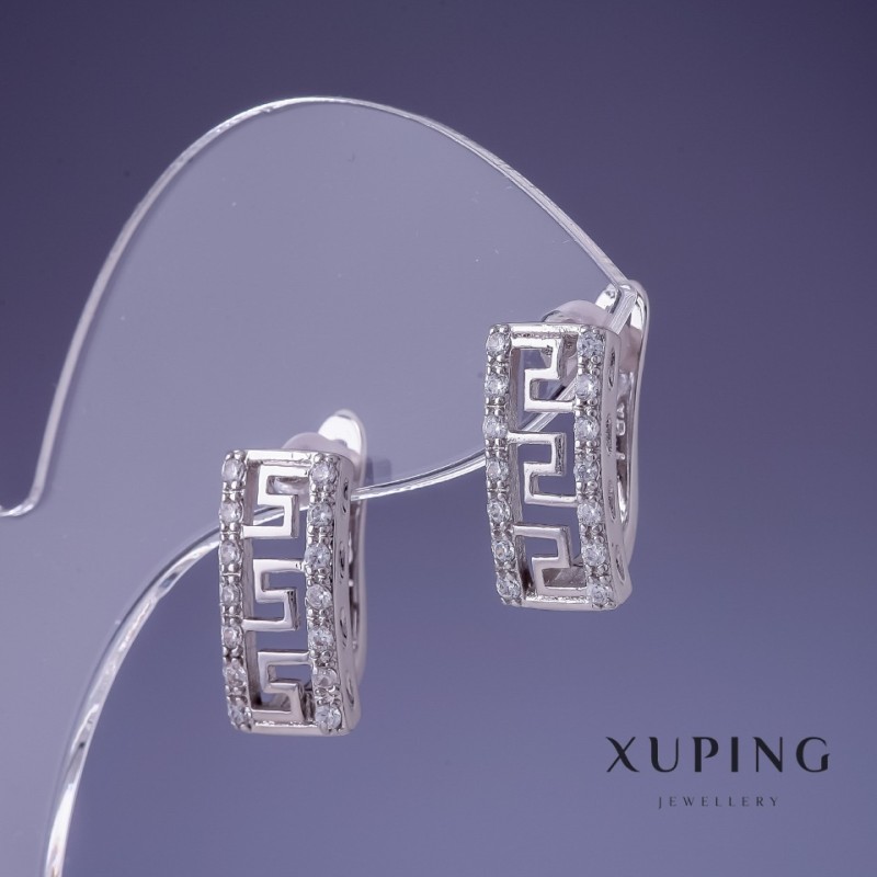 Kolczyki Xuping 16x18 mm rodowane z białymi kryształami