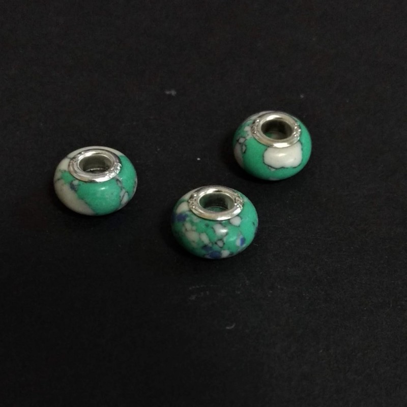 Koralik Pandora „marmurowy” biało-zielony, średnica 14×9 mm, otwór 5 mm, opakowanie 4 szt.