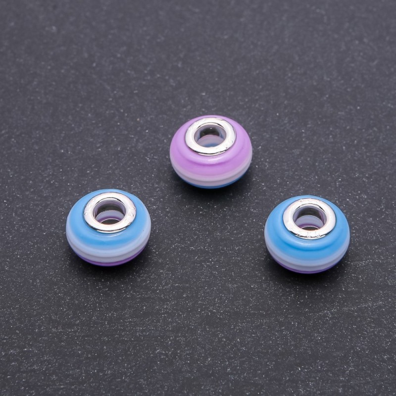 Koralik Pandora w paskach w odcieniach fioletowo-niebieskich, średnica 14×8 mm, otwór 5 mm, opakowanie 10 szt.