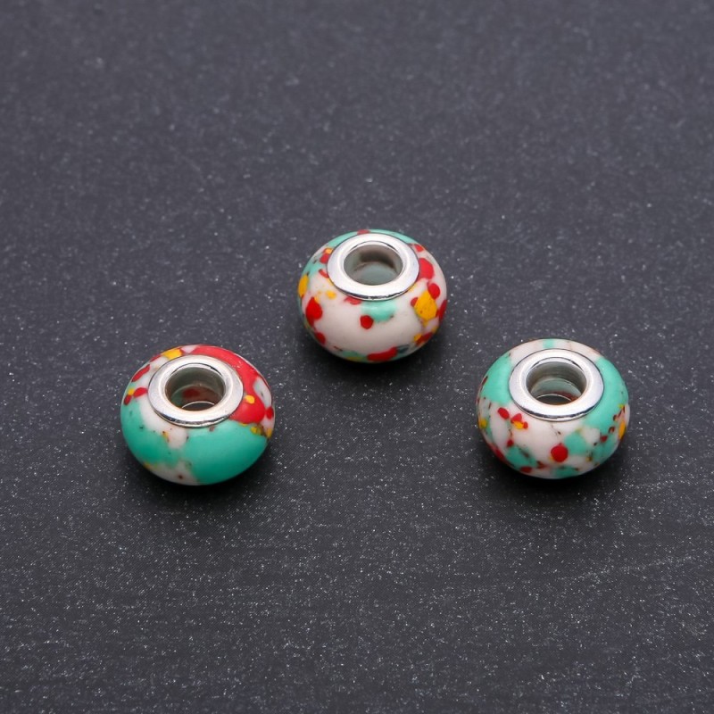 Koralik Pandora 'marmurowy' czerwono-zielony, wymiary 14×9 mm, średnica otworu 5 mm, opakowanie 4 szt.
